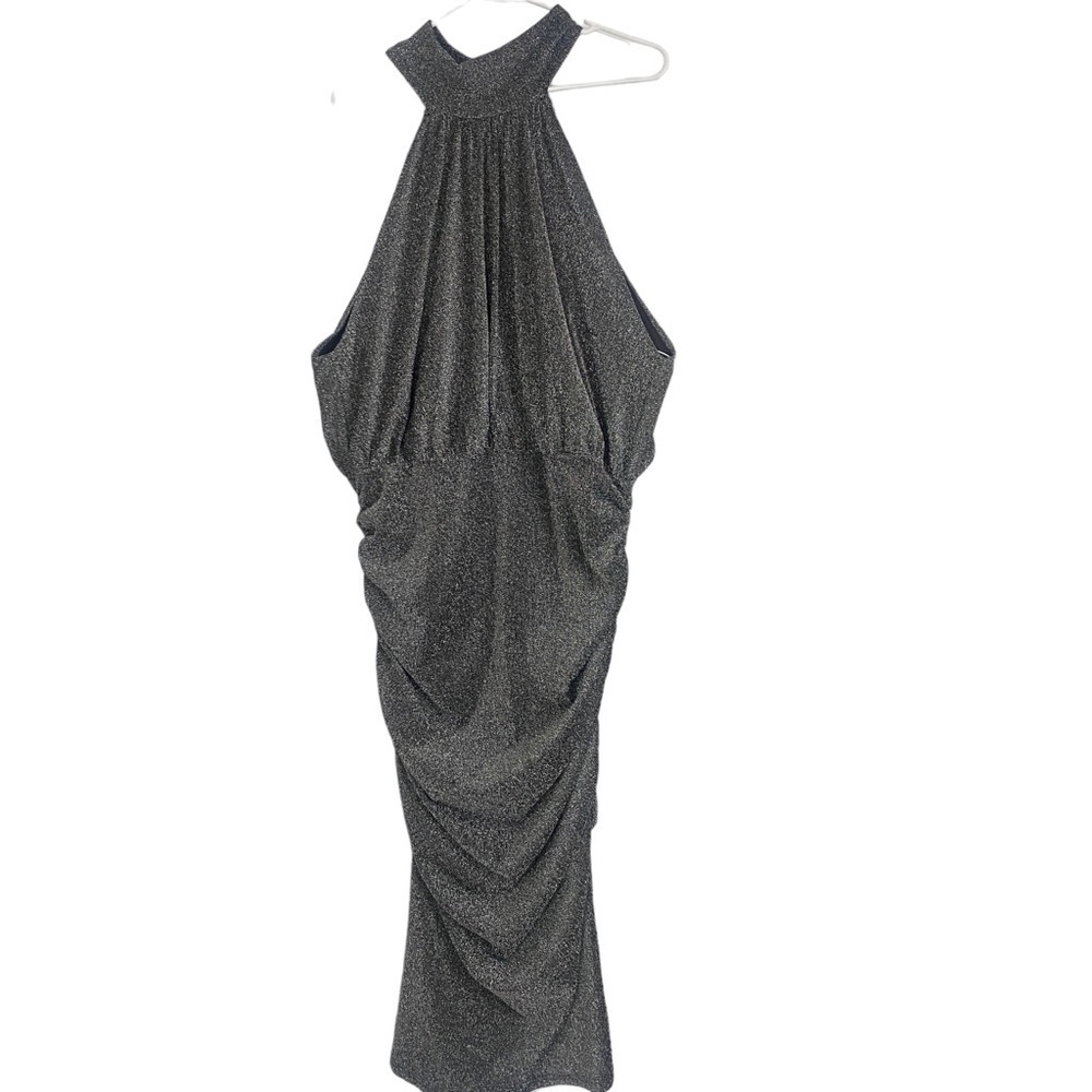 Shein Gray Mettalic Halter Rusched‎ Dress Sz 2XL